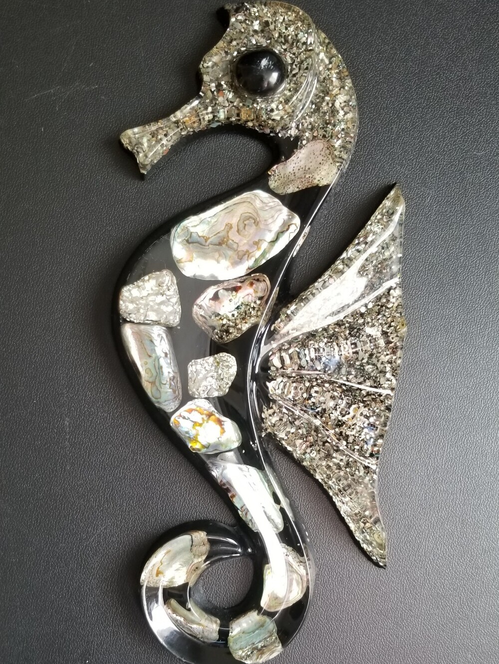 Silver & Black Abalone Seahorse Wall Decor - Elegant Home Accent